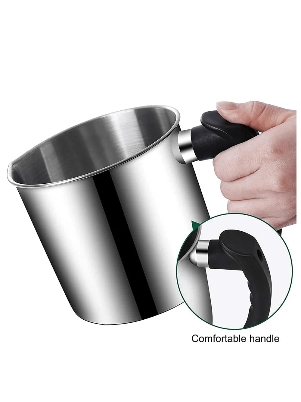 cuillère soupe moderne argentée poignée noire lisse brillante 1300ml 13cm large