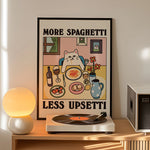 affiche encadrée illustration chat spaghetti fleurs vin fond rose humour enfant chambre salon