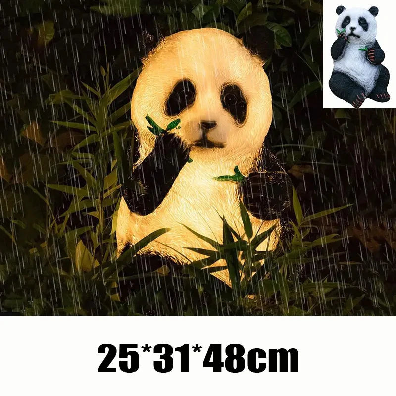 statues panda peluche lumineuses extérieures étanches noir blanc feuilles bambou moderne
