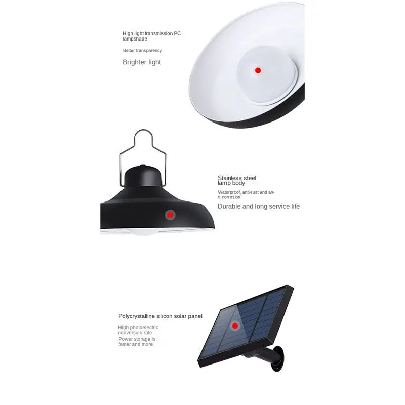 lampe solaire suspendue led moderne panneau solaire télécommande noire abri jardinextérieur