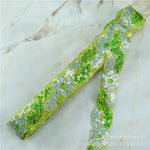 ruban décoratif dentelle sequins fleurs 4cm bleu vert rouge rose or argent partie