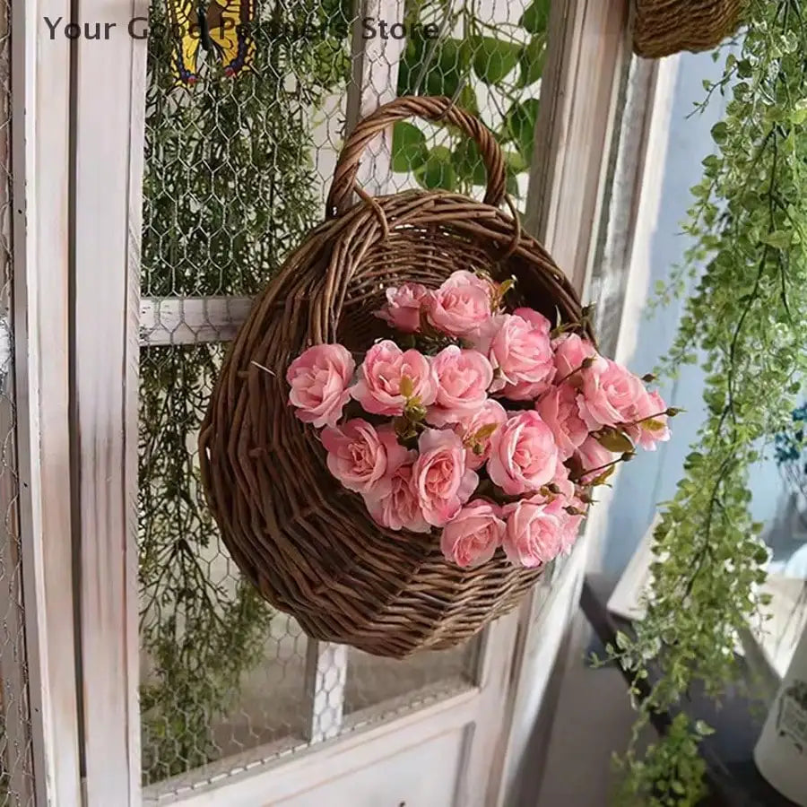 jardinière murale tressée panier suspendu anse rustique fleurs artificielles plantes grimpantesextérieur decoration bohême champêtre