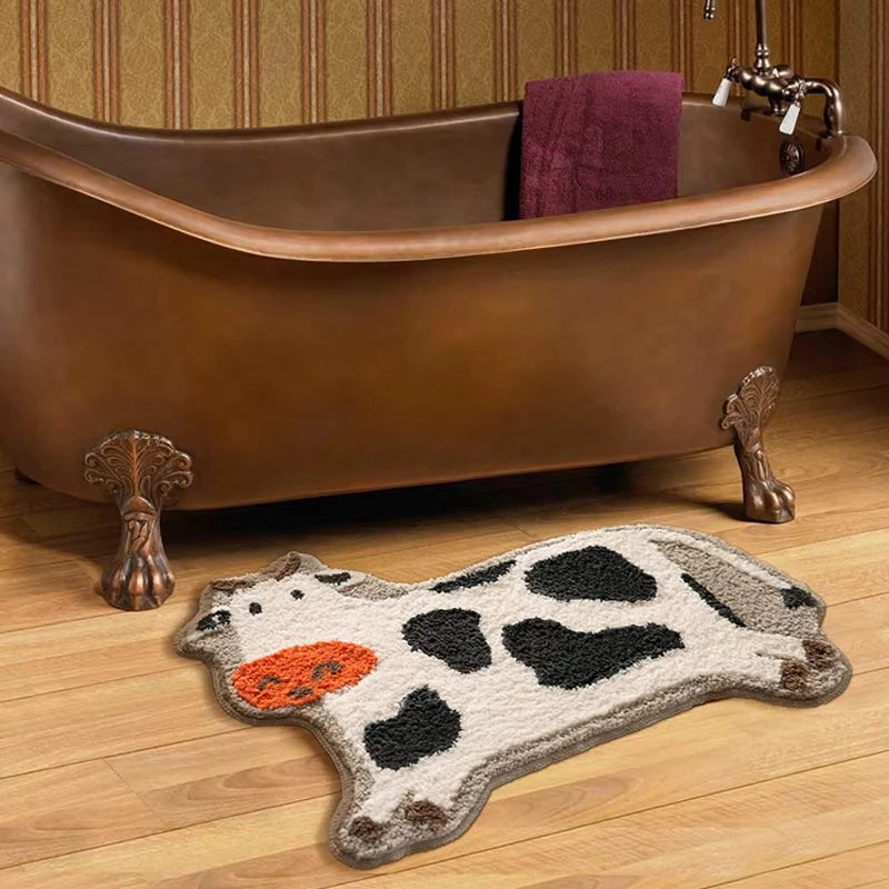 tapis bain imperméable antidérapant motif vache créatif blanc orange gris chambre enfants moderne