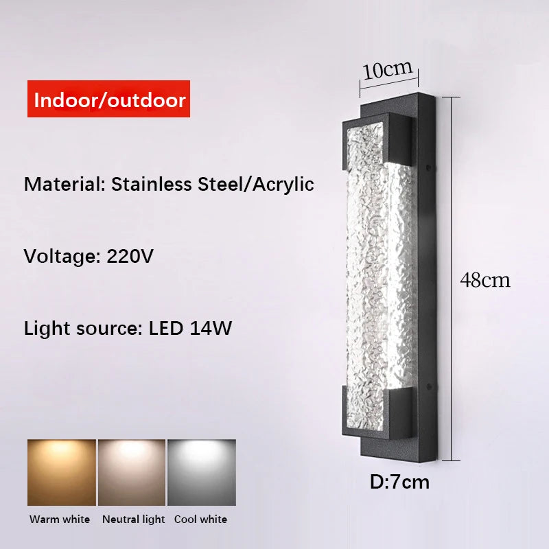 applique murale moderne acier inoxydable noir translucide ip65 led extérieure fixée 48cm 60cm 90cm