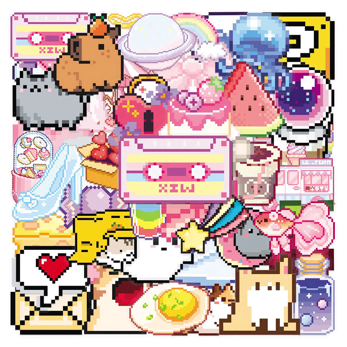 sticker pixel art kawaii multicolore animaux motifs mignons scrapbooking diy journal coque téléphone