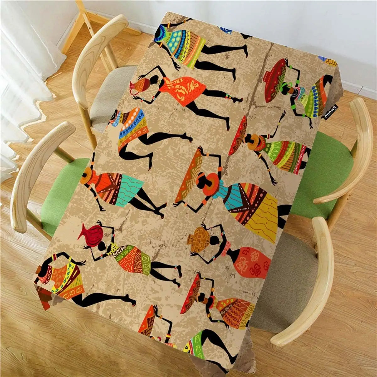 nappe table moderne ethnique motif géométrique couleur rouge verte bleue beige imperméable réutilisable
