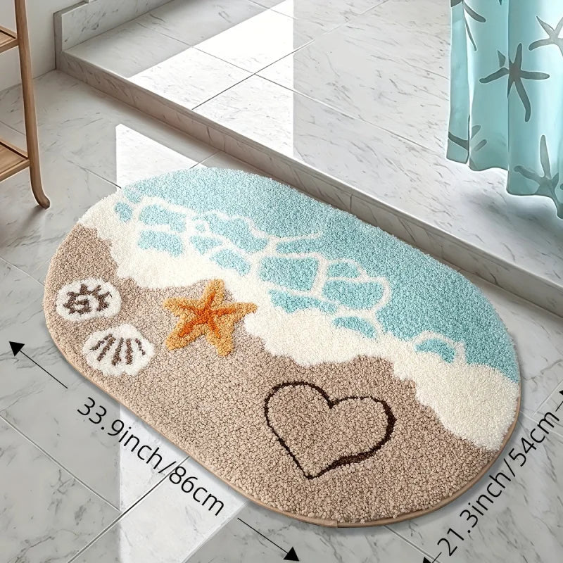 tapis plage antidérapant doux sable vague coquillage entrée intérieur extérieur sable motif plage
