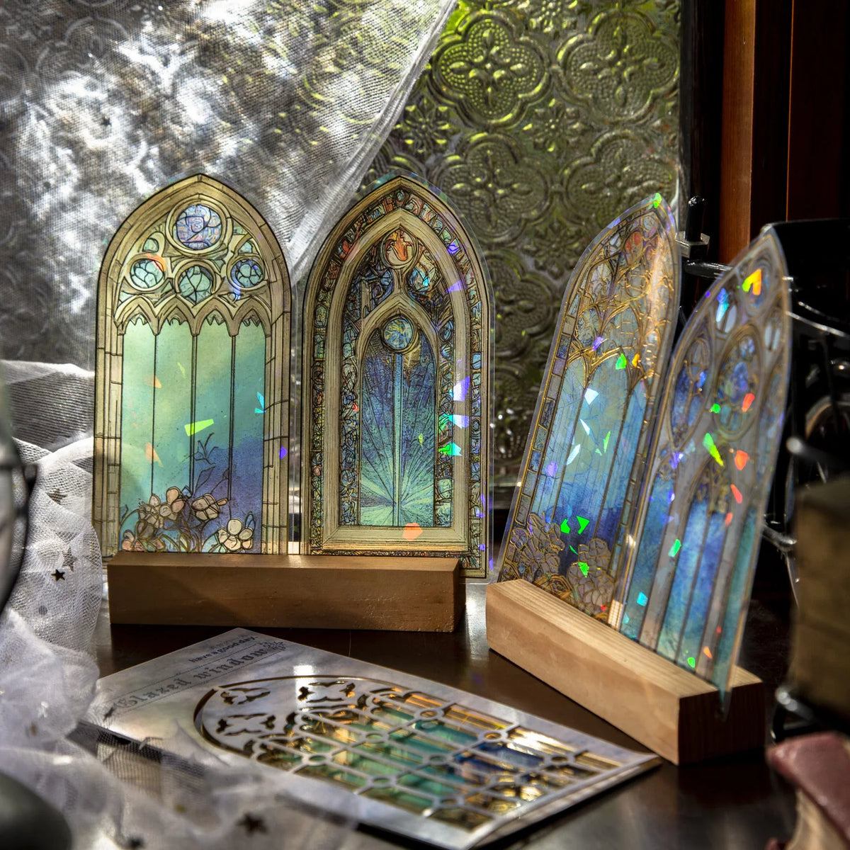 stickers adhésifs art nouveau fleurs motifs géométriques mosaïque transparents boîte emballage