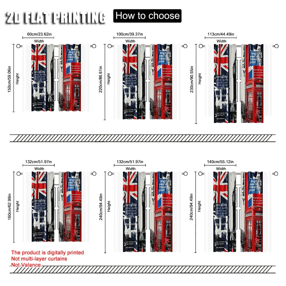 rideaux drapeaux britanniques union jack cabine téléphonique big ben deux pièces polyester moderne