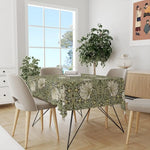 nappe fleurs stylisées art nouveau vert clair blanc rectangle polyester réutilisable table mangercoration festive