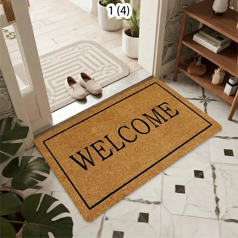 tapis d'entrée marron clair noir motif géométrique moderne imperméable couloir garage sol