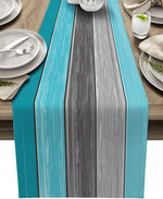 chemin table moderne rayures horizontales bleu beige marron décor cuisine maison textile polyester