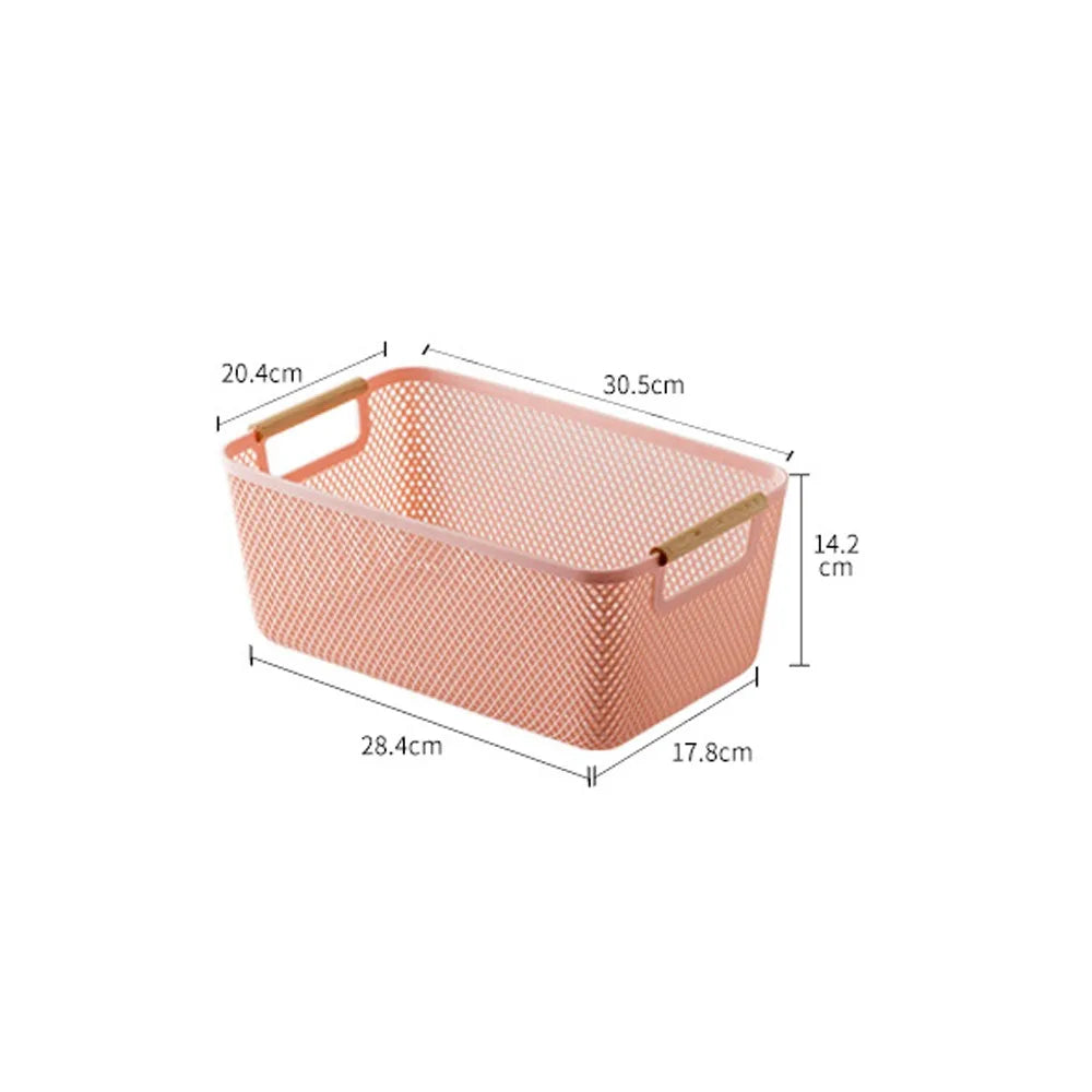 panier rangement maille tissée poignées bois blanc bleu rose noir multifonctionnel grands moyens petits