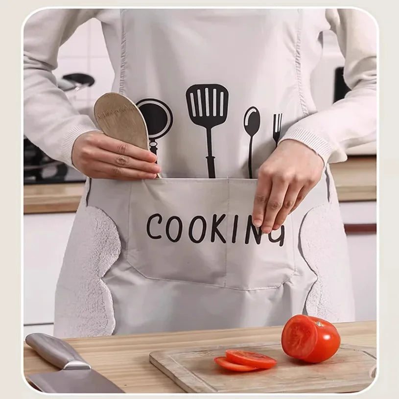 tablier cuisine noir gris cuillères dorées cooking poches moderne pratique imperméable résistant