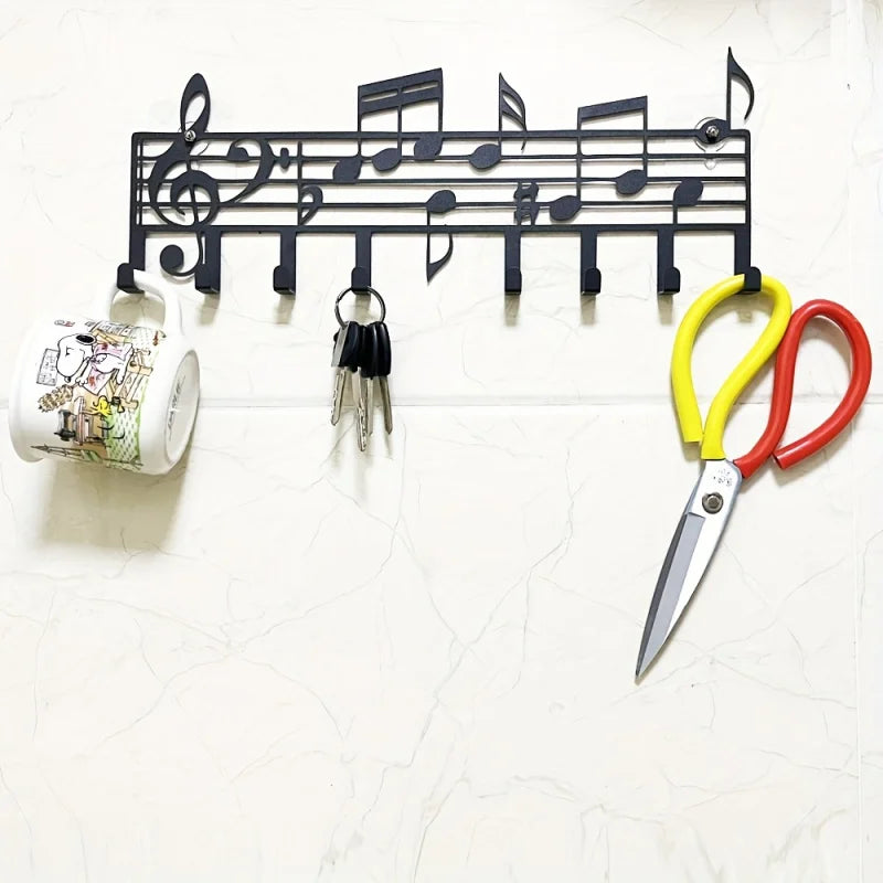 porte clés mural noir notes musicales moderne adhésif suspension murale