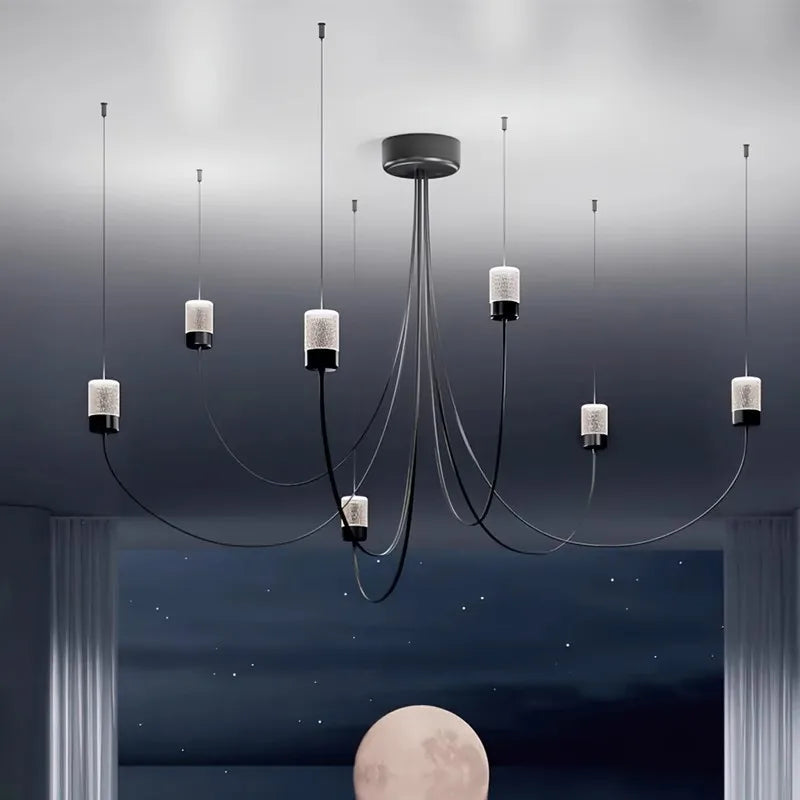 suspension lumineuse moderne led noir blanc verre texturé lumières tricolore minimaliste