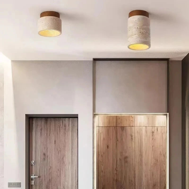 luminaire plafonnier moderne bois aspect pierre naturelle beige brun clair éclairage quotidien cuisine chambre