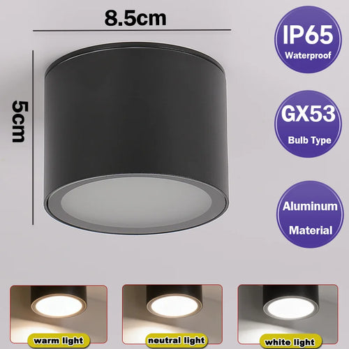 spot lumineux led noir ip65 étanche salle bain couleurs gx53 moderne fixations vis