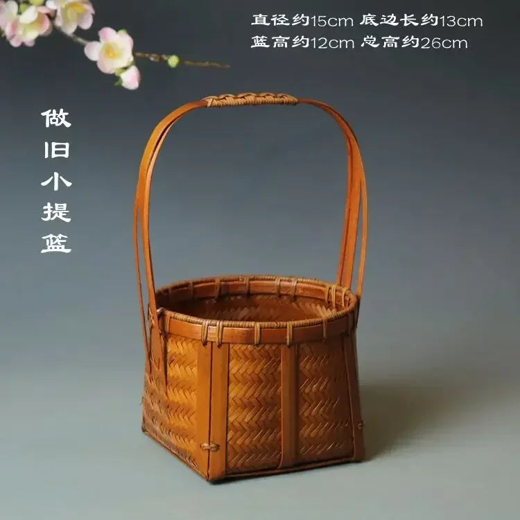 panier rangement tissé bambou marron traditionnel poignée bois rangement pique niqueextérieur thé