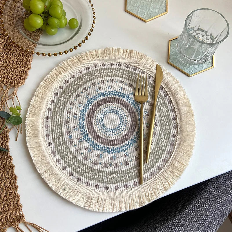 assiettes boho chic mandala feuilles points franges reutilisables antiderapantes isolation thermique respectueux environnement