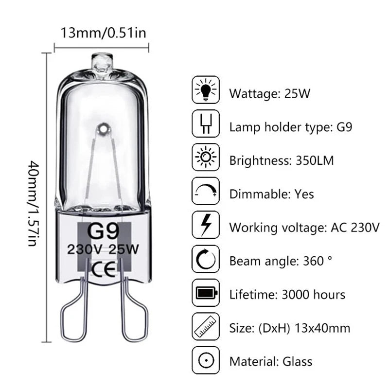 ampoules halogènes transparentes 12V 220V G4 G5.3 G9 filament classique 20W 25W 35W 40W