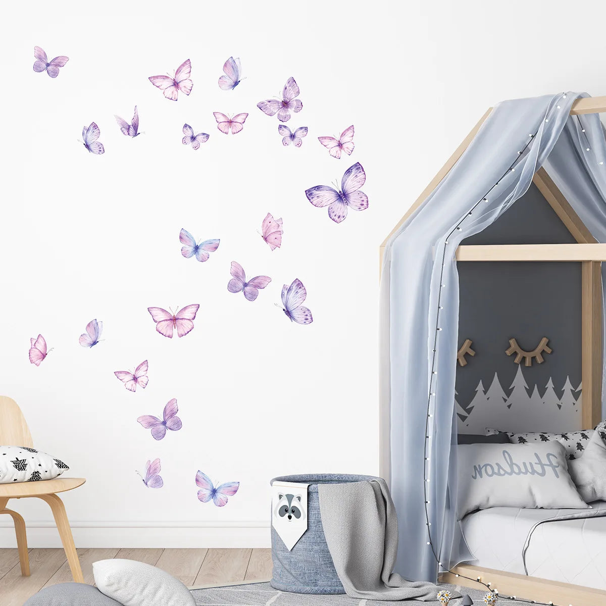 stickers muraux papillons violettes roses modernes décoration chambre enfants blancs adhésifs set deux feuilles