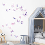 stickers muraux papillons violettes roses modernes décoration chambre enfants blancs adhésifs set deux feuilles