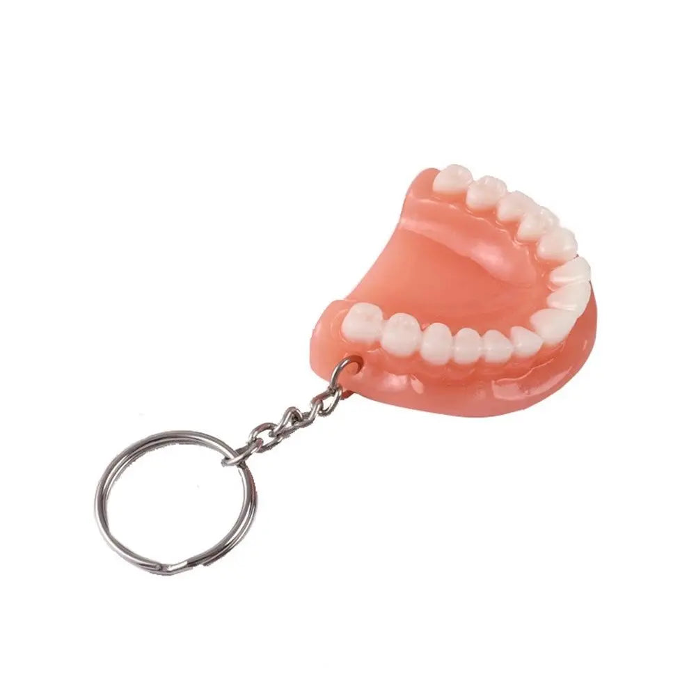 porte clés dents dentiers orange blanc réaliste anneaux métalliques chaînette unisexes adultes