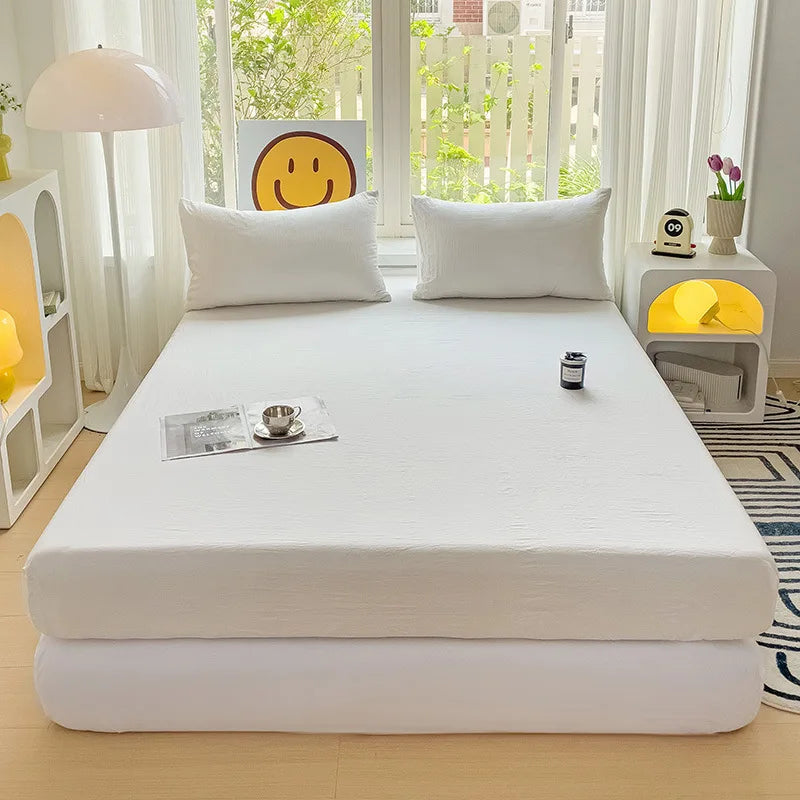 drap plat coton lavé uni moderne lit double grande taille confort doux maison