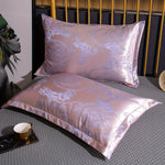 protège oreiller classique fleurs bleu marine beige broderie polyester lit chambre coucher couple deco