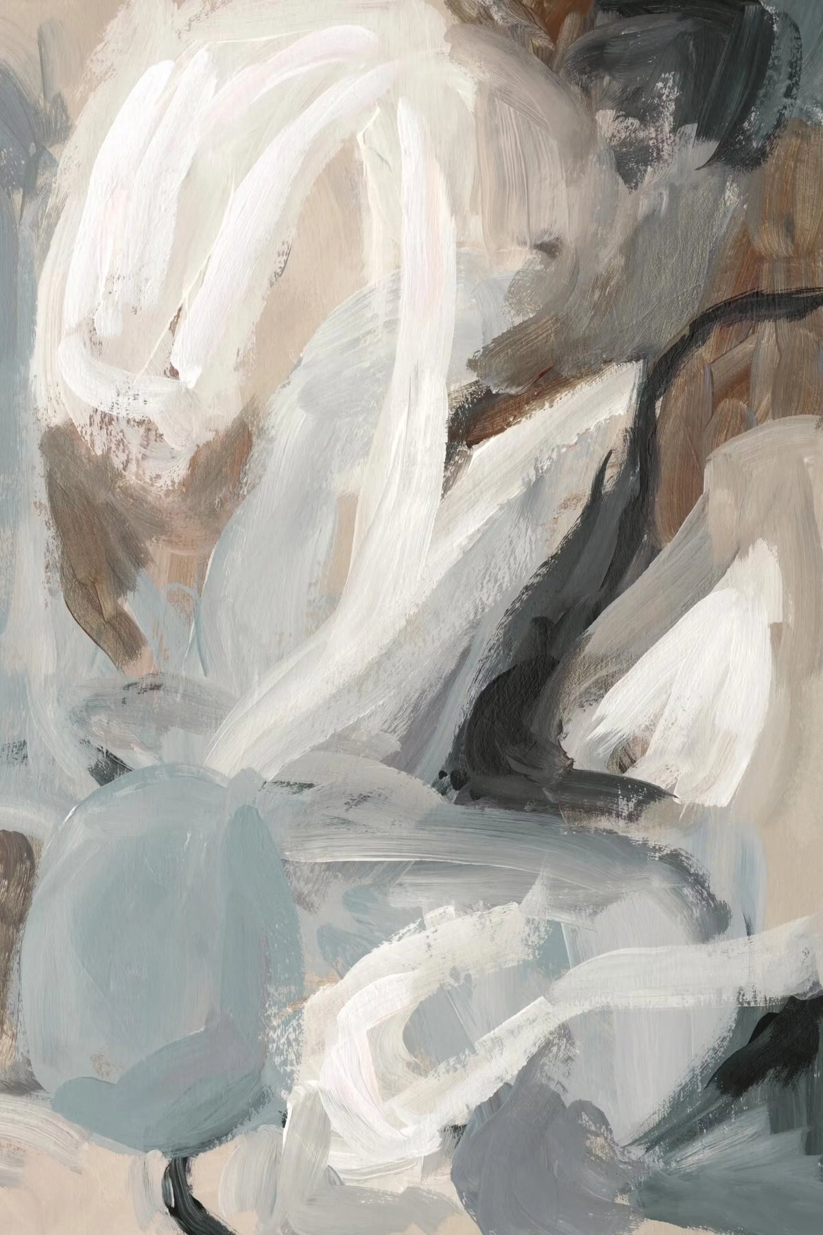 tableau toile art abstrait peinture moderne vert gris noir blanc cadre bois décoration murale