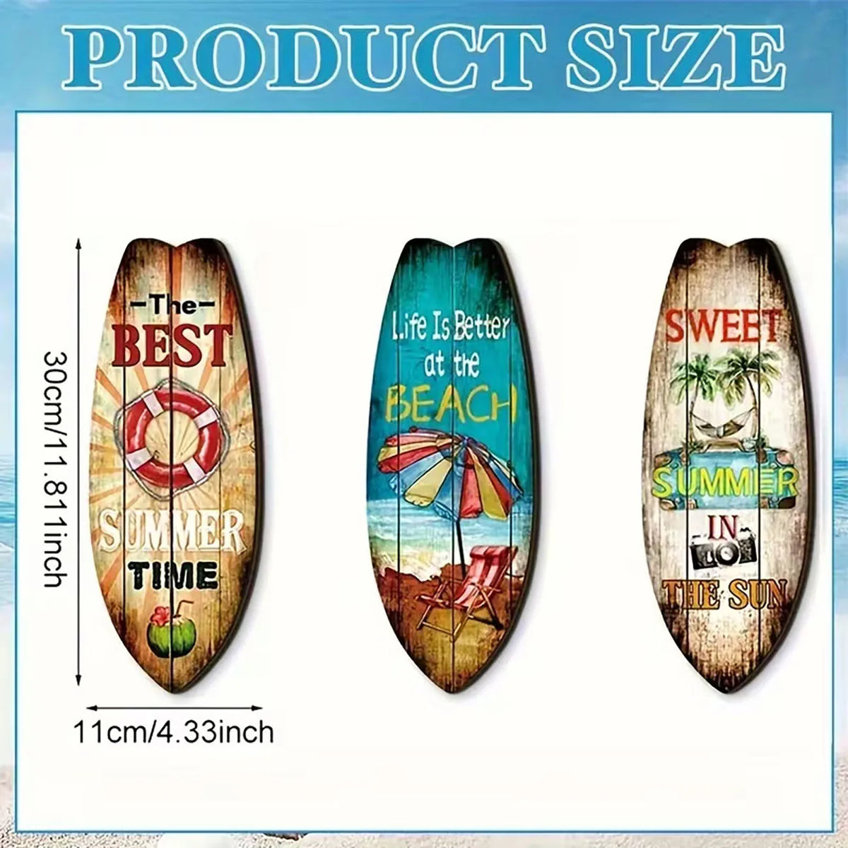 décoration murale vintage planche surf multicolore motifs estivaux adhésif nano glue maison plage