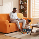 Housse canapé orange rayures diagonales moderne adhésif lavable printemps été salon decoration maison