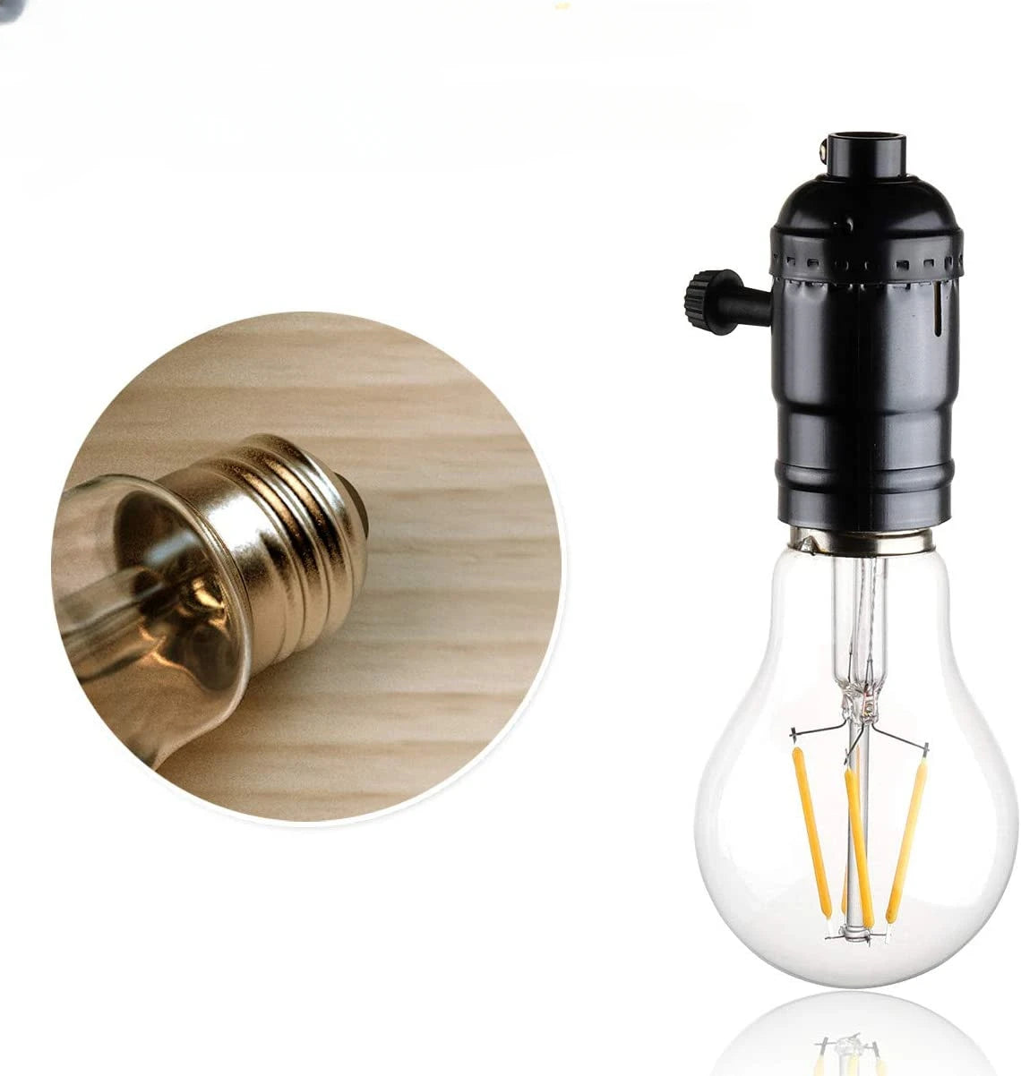 ampoule vis e27 or argent noir métal lisse vintage câble interrupteur led filament