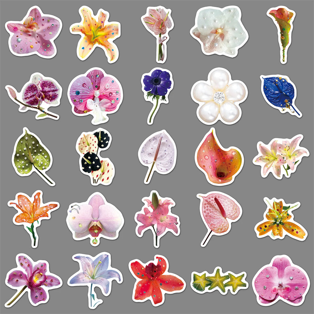 autocollants fleurs décoratifs scintillants adhésifs variés couleurs brillantes plantes réfrigérateur scrapbook
