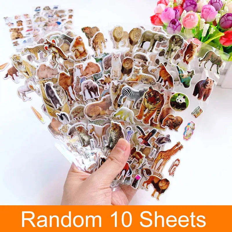 sticker animal multicolore réaliste adhésif scrapbooking diy bricolage enfant kawaii 10 feuilles
