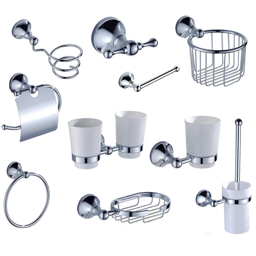 accessoires salle bain chrome moderne porte serviettes papier toilette porte savon élégants fixations vis