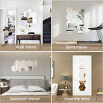 miroir hexagonal argenté adhésif moderne salle bain sport décoration porte 60 pièces