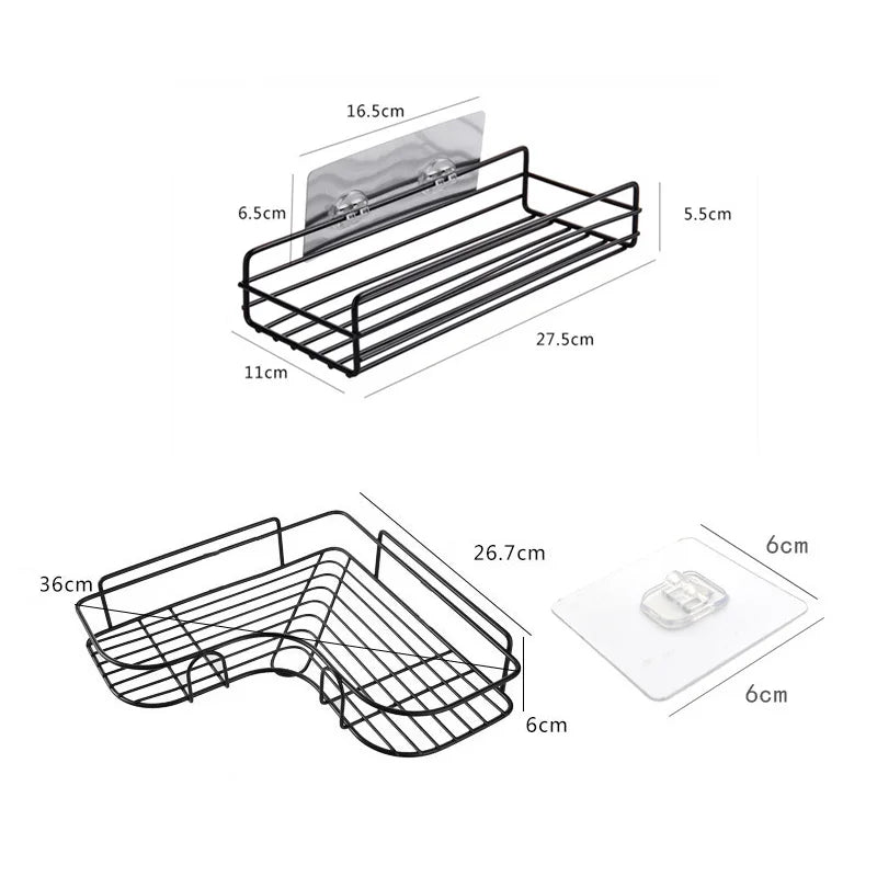 étagère murale moderne grille métallique noir adhésive salle bain acier inoxydable angle fixations incluses