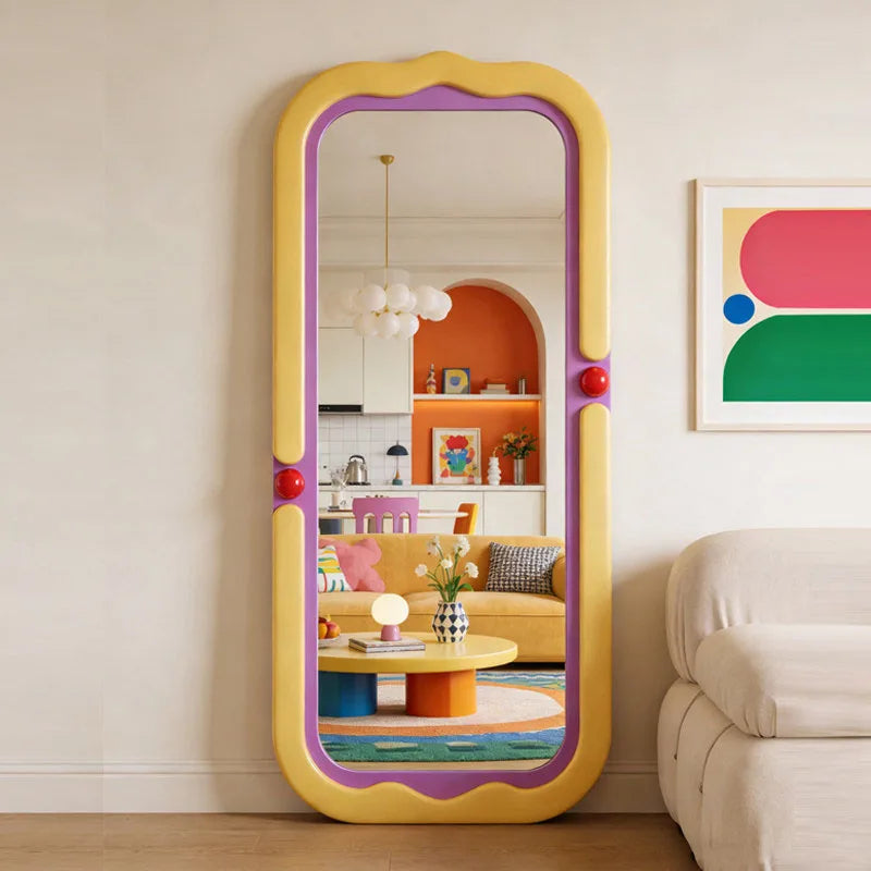miroir moderne coloré jaune bleu rouge violet rond brillant yeillets