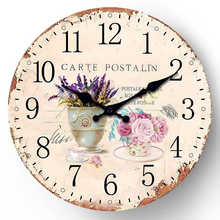 Horloge murale vintage en bois avec motif plante pour salon