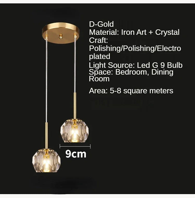 lampe suspendue moderne dorée cristal transparent salon chambre vis câble suspension