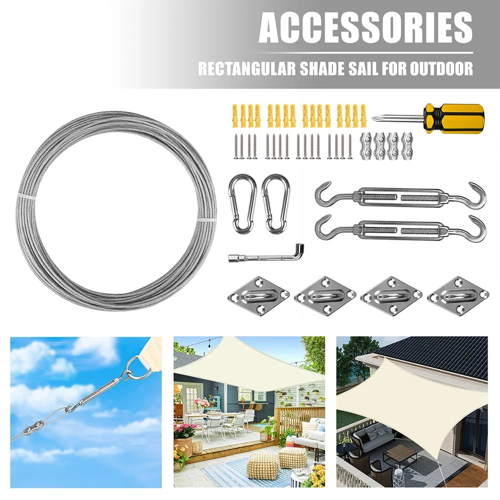 kit fixation voiles argenté 15m câble tourbuckles snap hooks outil jardin industriel