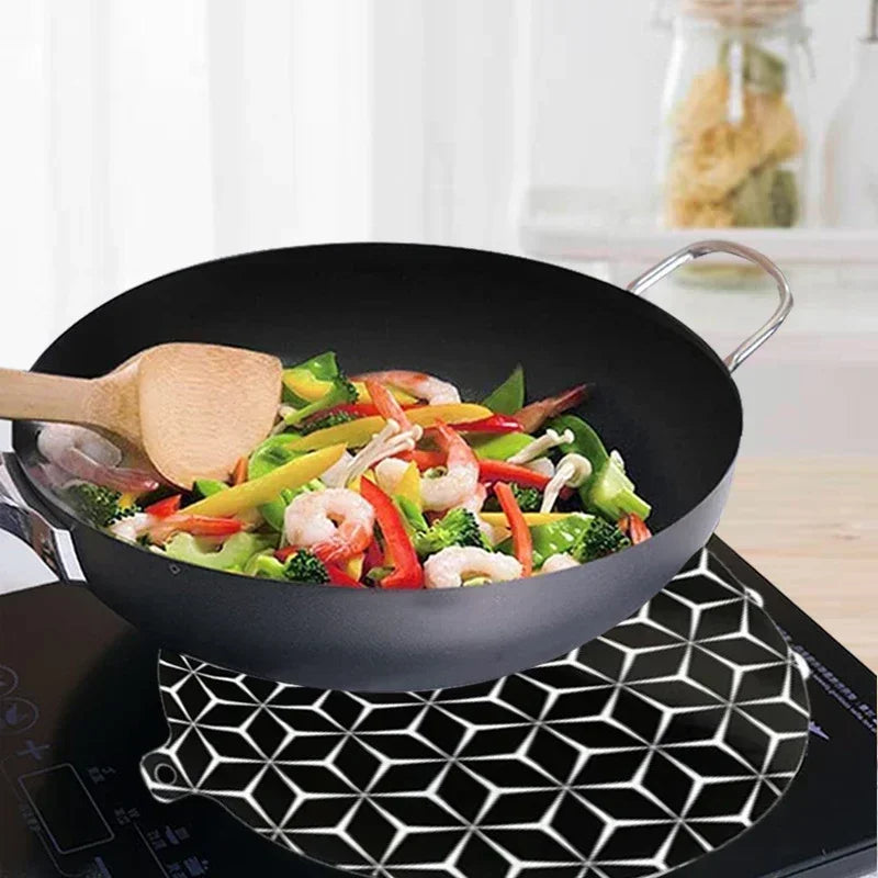 tapis protection silicone moderne noir blanc motif géométrique respectueux environnement induction kitchen countertop