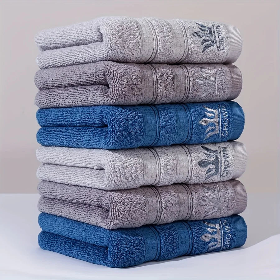serviettes coton brodées bleu marine gris clair absorbantes douces moderne