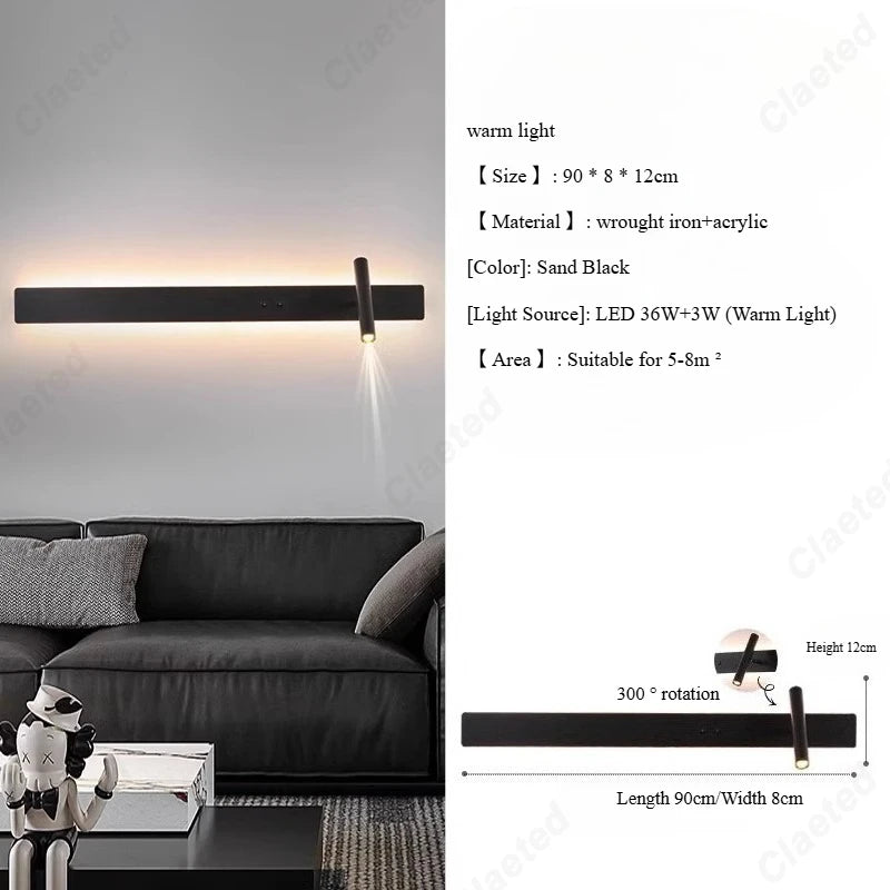 lampe murale moderne applique chambre étude entrée éclairage led noir blanc fixée minimaliste atmosphère