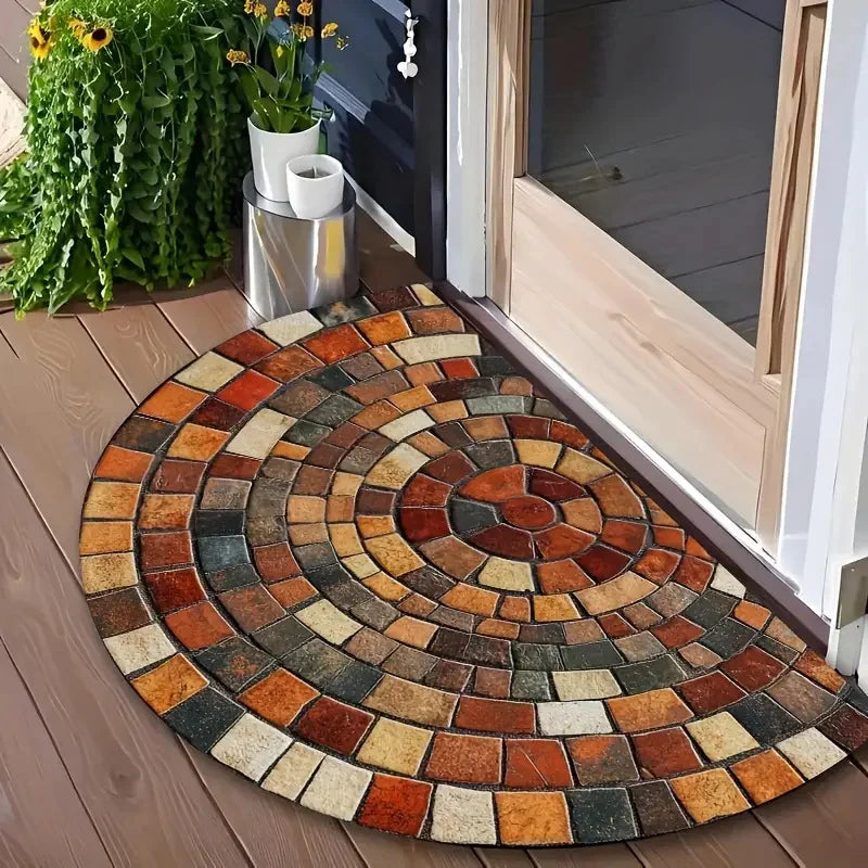 tapis d'entrée décoratif multicolore motif mosaïque moderne antidérapant absorbant hall balcon