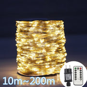 Guirlande lumineuse LED fil argent 50M 120M pour Noël jardin patio décoration extérieure intérieure