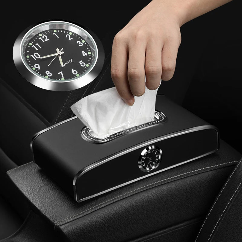 Boîte à mouchoirs en cuir noir pour voiture sur tableau de bord