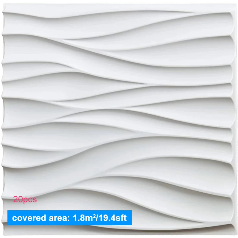 décoration murale moderne panneau 3d blanc rayures ondulées pvc autoadhésif intérieur 30x30cm